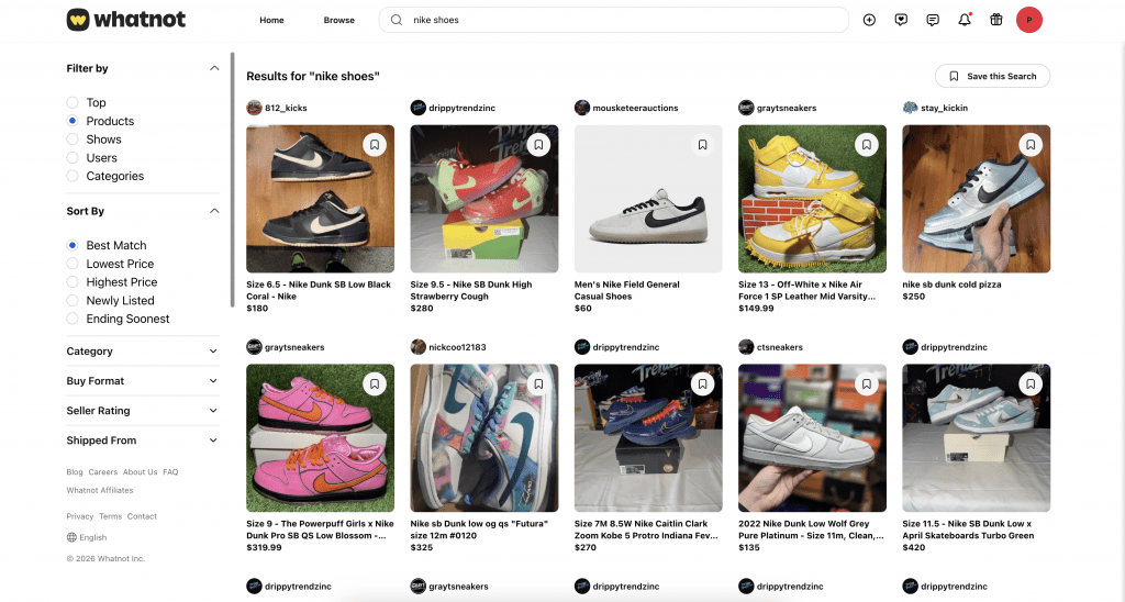 Whatnot marketplace for buy it now listings